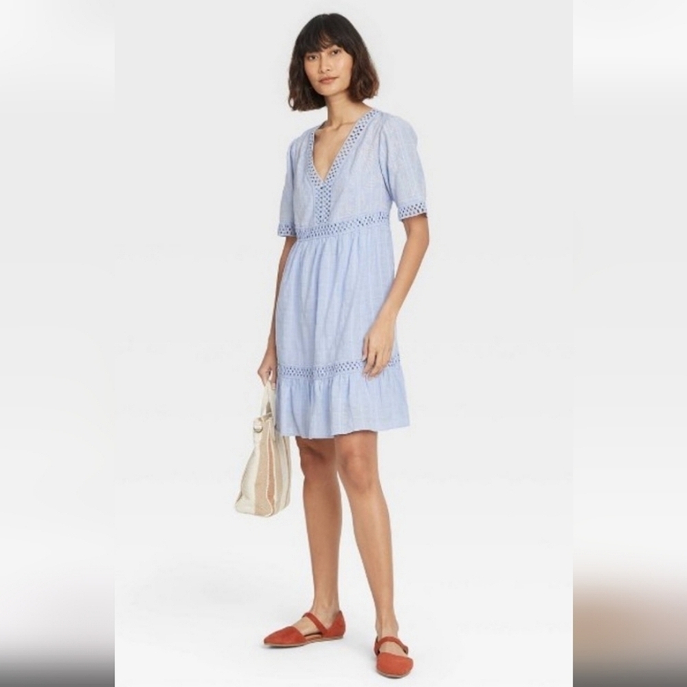 NWT Knox Rose Light Blue Cotton Babydoll Dress Size XXL Cotton Empire Waist